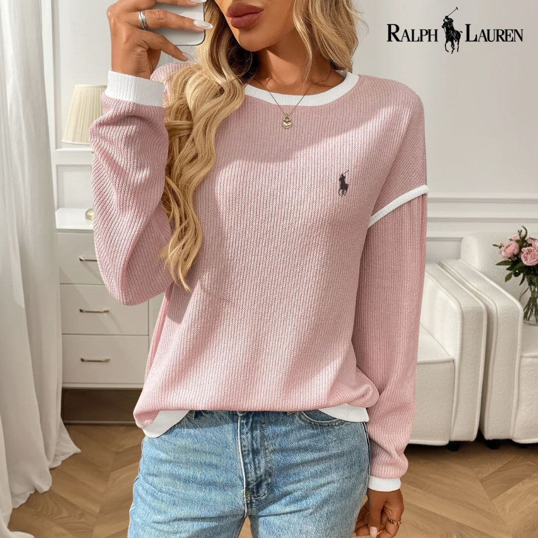 Ꮢalph Lauren™ Våffelstickad Pullover med Kontrastkant